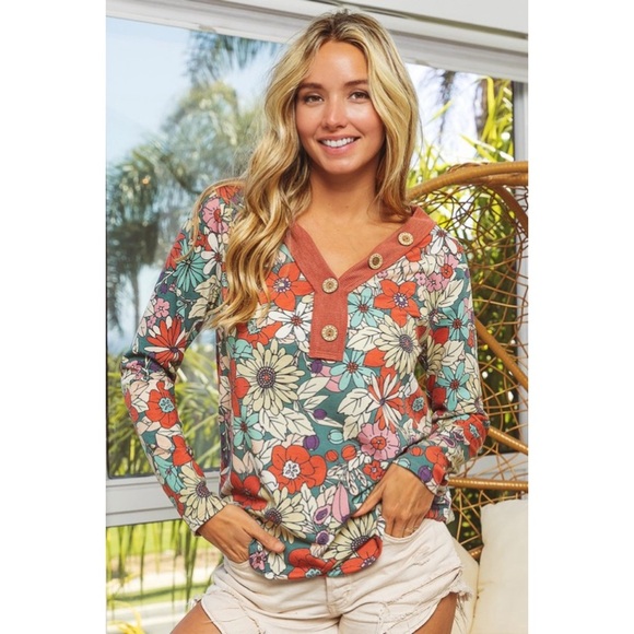 BiBi Floral Long Sleeve Top - Multicolor - Picture 5 of 10